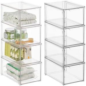 imagemDesign Plastic Stackable Bathroom Storage Organizer Bin with Pull Out Drawer for Cabinet Vanity Shelf Cupboard Cabinet or Closet Organization  Lumiere Collection  8 Pack  Clear