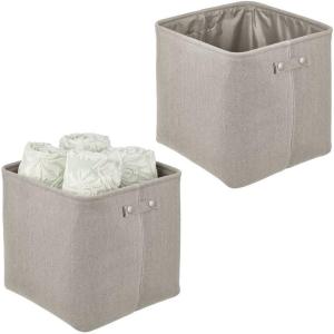 imagemDesign Soft Cotton Fabric Bathroom Storage Bin with Handles  Organizer for Towels Toilet Paper Rolls  for Closets Cabinets Shelves  Textured Weave 2 Pack  Light Gray