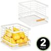 imagemDesign Metal Wire Rustic Farmhouse Large Food Organizer Stackable Storage Bin Basket with Wood Handle for Kitchen Pantry Shelf Cabinet or Cupboard  2 Pack  WhiteNatural