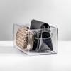 imagemDesign Plastic Home Closet Organizer  Basket Storage Holder Bin w Handles for Bedroom Bathroom Cabinet Shelves Entryway and Hallway  Holds Sweaters Purses  Ligne Collection  4 Pack  Clear