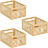 imagemDesign Small Wooden Rectangular Bin Natural Cane Organizer Storage Bin Box with BuiltIn Handles for Kitchen Storage Pantry or Cabinet Organizer Multipurpose Organizing Bin 3 Pack Natural
