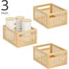 imagemDesign Small Wooden Rectangular Bin Natural Cane Organizer Storage Bin Box with BuiltIn Handles for Kitchen Storage Pantry or Cabinet Organizer Multipurpose Organizing Bin 3 Pack Natural