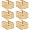 imagemDesign Small Wooden Rectangular Organizer Natural Cane Storage Bin Box with BuiltIn Handles for Kitchen Pantry or Cabinet Multipurpose Organizing Bin 6 Pack Natural