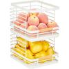 imagemDesign Metal Wire Rustic Farmhouse Large Food Organizer Stackable Storage Bin Basket with Wood Handle for Kitchen Pantry Shelf Cabinet or Cupboard  2 Pack  WhiteNatural