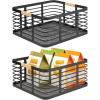 imagemDesign Metal Wire Rustic Farmhouse Large Food Organizer Storage Bin Basket with Bamboo Wood Handle for Kitchen Pantry Shelf Cabinet or Cupboard 2 Pack BlackNatural