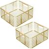imagemDesign Metal Wire Rustic Farmhouse Large Food Organizer Storage Bin Basket with Bamboo Wood Handle for Kitchen Pantry Shelf Cabinet or Cupboard  2 Pack  Soft BrassNatural
