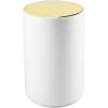 imagemDesign Small Round Plastic Trash Can Wastebasket Garbage Container Bin with Swing Top Lid  for Bathrooms Kitchens Home Offices  13 Gallon5 Liter  WhiteChromeWhiteGold