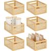imagemDesign Small Wooden Rectangular Organizer Natural Cane Storage Bin Box with BuiltIn Handles for Kitchen Pantry or Cabinet Multipurpose Organizing Bin 6 Pack Natural