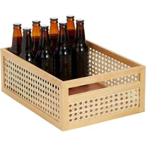 imagemDesign Large Wooden Rectangular Organizer Natural Cane Storage Bin Box with BuiltIn Handles for Kitchen Pantry Counter or Cabinet  Multipurpose  Natural