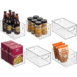 imagemDesign Plastic Kitchen Organizer  Storage Holder Bin with Handles for Pantry Cupboard Cabinet FridgeFreezer Shelves Counter  Holds Canned Food Snacks  Ligne Collection  6 Pack  Clear