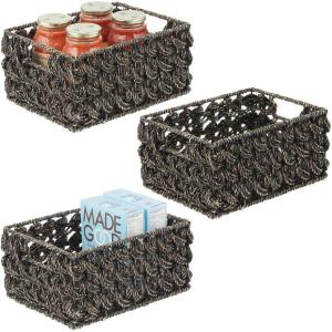 imagemDesign Set of 3 Wicker Storage Boxes  Small Wicker Baskets for Kitchen Storage and Organisation  Versatile and Compact Storage Baskets  Black WashBlack Wash