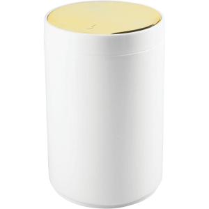 imagemDesign Small Round Plastic Trash Can Wastebasket Garbage Container Bin with Swing Top Lid  for Bathrooms Kitchens Home Offices  13 Gallon5 Liter  WhiteChromeWhiteGold