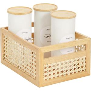 imagemDesign Small Wooden Rectangular Bin Natural Cane Organizer Storage Bin Box with BuiltIn Handles for Kitchen Storage Pantry Counter or Cabinet Organizer Multipurpose Organizing Bin  Natural