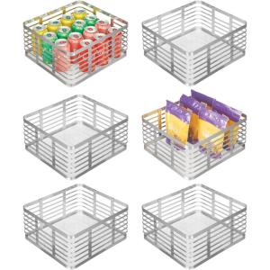 imagemDesign Steel Metal Wire Kitchen Food Storage Organizer Bin Basket for Pantry Organization  Wired Farmhouse Basket with Handle for Shelves  Carson Collection  6 Pack Chrome