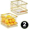 imagemDesign Metal Wire Rustic Farmhouse Large Food Organizer Stackable Storage Bin Basket with Bamboo Wood Handle for Kitchen Pantry Shelf Cabinet or Cupboard  2 Pack  Soft BrassNatural