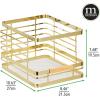 imagemDesign Metal Wire Rustic Farmhouse Large Food Organizer Stackable Storage Bin Basket with Bamboo Wood Handle for Kitchen Pantry Shelf Cabinet or Cupboard  2 Pack  Soft BrassNatural