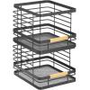 imagemDesign Metal Wire Rustic Farmhouse Large Food Organizer Stackable Storage Bin Basket with Bamboo Wood Handle for Kitchen Pantry Shelf Cabinet or Cupboard  2 Pack  BlackNatural
