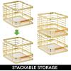 imagemDesign Metal Wire Rustic Farmhouse Large Food Organizer Stackable Storage Bin Basket with Bamboo Wood Handle for Kitchen Pantry Shelf Cabinet or Cupboard  2 Pack  Soft BrassNatural