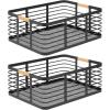 imagemDesign Metal Wire Rustic Farmhouse Large Food Organizer Storage Bin Basket with Bamboo Wood Handles for Kitchen Pantry Shelf Cabinet or Cupboard  2 Pack  BlackNatural