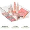 imagemDesign Plastic Divided Bathroom Vanity Countertop Storage Cosmetic Organizer Box for Makeup Beauty Hair Nail Supplies  14quot Long  2 Pack  32 Adhesive Labels  Clear
