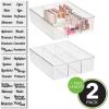 imagemDesign Plastic Divided Bathroom Vanity Countertop Storage Cosmetic Organizer Box for Makeup Beauty Hair Nail Supplies  14quot Long  2 Pack  32 Adhesive Labels  Clear