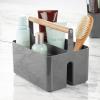 imagemDesign Plastic Portable Shower Caddy Divided Basket Bin Storage Organizer with Bamboo Handle for Bathroom Dorm Shelf ampamp Cabinet Holds Shampoo Conditioner  Aura Collection Charcoal GrayNaturalCharcoalNatural