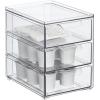 imagemDesign Plastic Stackable 3Drawer Kitchen Storage Organizer  Bin with Divided PullOut Drawers for Pantry Shelf FridgeRefrigerator and Freezer Organization  Lumiere Collection  Clear