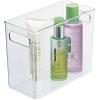 imagemDesign Plastic Stackable Tall Storage Organizer Bin Container with Handle for Bathroom Closet or Under Sink Organization  Holds Soaps Styling Tools or Makeup  Ligne Collection  4 Pack  Clear