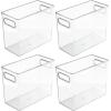 imagemDesign Plastic Stackable Tall Storage Organizer Bin Container with Handle for Bathroom Closet or Under Sink Organization  Holds Soaps Styling Tools or Makeup  Ligne Collection  4 Pack  Clear