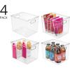 imagemDesign Plastic Tall Deep Kitchen or Pantry Organizing Storage Bins with Handles  Food Organization Storage Bins for Kitchen Pantry Cabinet Refrigerator or Freezer Ligne Collection 4 Pack ClearClear