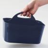 imagemDesign Small Plastic ShowerBath Storage Organizer Caddy Tote with Handle for Dorm Shelf Cabinet  Hold Soap Shampoo Conditioner Combs Brushes Lumiere Collection Navy Blue