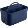imagemDesign Small Plastic ShowerBath Storage Organizer Caddy Tote with Handle for Dorm Shelf Cabinet  Hold Soap Shampoo Conditioner Combs Brushes Lumiere Collection Navy Blue