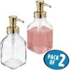 imagemDesign Square Glass Refillable Liquid Soap Dispenser Pump Bottle for Bathroom Vanity Countertop Kitchen Sink  Holds Hand Soap Dish Soap Hand Sanitizer Essential Oils  2 Pack  ClearSoft Brass
