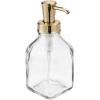 imagemDesign Square Glass Refillable Liquid Soap Dispenser Pump Bottle for Bathroom Vanity Countertop Kitchen Sink  Holds Hand Soap Dish Soap Hand Sanitizer Essential Oils  2 Pack  ClearSoft Brass
