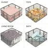 imagemDesign Steel Metal Wire Kitchen Food Storage Organizer Bin Basket for Pantry Organization  Wired Farmhouse Basket with Handle for Shelves  Carson Collection  6 Pack Dark Gray