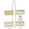 imagemDesign Metal Steel Hanging Shower Caddy 4 Basket Organizer Rack for Bathroom Hold Handheld Shower Head Hose Shampoo Conditioner Shaving Cream Soap Loofah  Carson Collection  Soft Brass