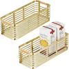 imagemDesign Metal Wire Rustic Farmhouse Small Food Organizer Storage Bin Basket with Bamboo Wood Handle for Kitchen Pantry Shelf Cabinet or Cupboard 2 Pack Soft BrassNatural