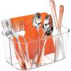 imagemDesign Plastic Cutlery Storage Organizer Caddy Bin Tote with Handle Kitchen Cabinet Divided Pantry Basket for Forks Knives Spoons Napkins IndoorOutdoor Use Lumiere Collection Clear