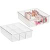 imagemDesign Plastic Divided Bathroom Vanity Countertop Storage Cosmetic Organizer Box for Makeup Beauty Hair Nail Supplies 14quot Long 2 Pack 32 Adhesive Labels Clear