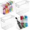 imagemDesign Plastic Stackable Tall Storage Organizer Bin Container with Handle for Bathroom Closet or Under Sink Organization Holds Soaps Styling Tools or Makeup Ligne Collection 4 Pack Clear