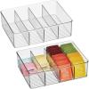 imagemDesign Plastic Stackable Tea Bag Storage Organizer Bin with 4 Divided Compartments  Holder for Kitchen Cabinet Pantry Countertop  Holds Sugar Packets Coffee Pods Ligne Collection 2 Pack Clear