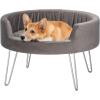 imagemDesign Round Padded Pet Bed with Metal Hairpin Legs  Small Sofa and Chair Cushion Dog and Cat Furniture Seat for Living Room Office Bedroom Mudroom Basement or Garage  GrayChrome