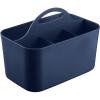 imagemDesign Small Plastic ShowerBath Storage Organizer Caddy Tote with Handle for Dorm Shelf Cabinet  Hold Soap Shampoo Conditioner Combs Brushes Lumiere Collection Navy Blue