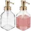 imagemDesign Square Glass Refillable Liquid Soap Dispenser Pump Bottle for Bathroom Vanity Countertop Kitchen Sink  Holds Hand Soap Dish Soap Hand Sanitizer Essential Oils  2 Pack  ClearSoft Brass