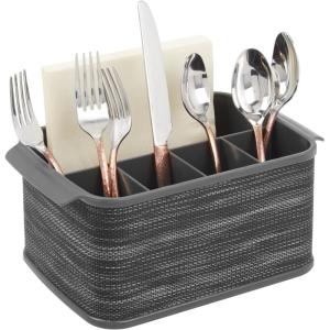 imagemDesign Cutlery Holder with Handles  Decorative Cutlery Basket for Kitchen Garden or Picnic  Storage Box with Large Compartments  CharcoalCharcoal