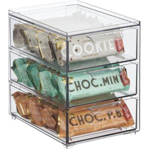 imagemDesign Plastic Stackable 3Drawer Kitchen Storage Organizer  Bin with Divided PullOut Drawers for Pantry Shelf FridgeRefrigerator and Freezer Organization  Lumiere Collection  Clear