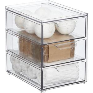 imagemDesign Plastic Stackable Organizer with 3 Drawers  PullOut Drawer Storage Bin for Bathroom SinkCabinet Organization  Perfect for Makeup Small Towels and More  Lumiere Collection Clear