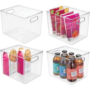 imagemDesign Plastic Tall Deep Kitchen or Pantry Organizing Storage Bins with Handles  Food Organization Storage Bins for Kitchen Pantry Cabinet Refrigerator or Freezer Ligne Collection 4 Pack ClearClear