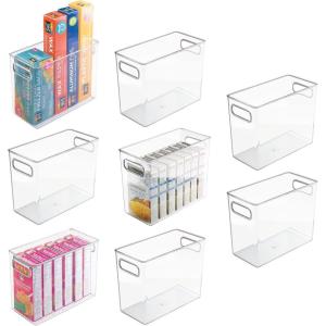 imagemDesign Plastic Tall Food Storage Organization Container Bin with Handles for Kitchen Pantry Cabinet FridgeFreezer Countertop  Organizer for SnacksAppliances Ligne Collection 8 Pack Clear