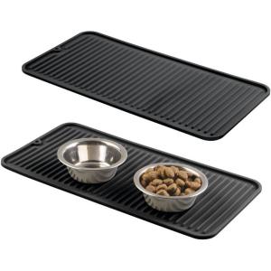 imagemDesign Premium Quality Square Pet Food and Water Bowl Feeding Mat for Dogs and Cats Waterproof NonSlip Durable Silicone Placemat  Food Safe  Small Linelle Collection 2 Pack  Black